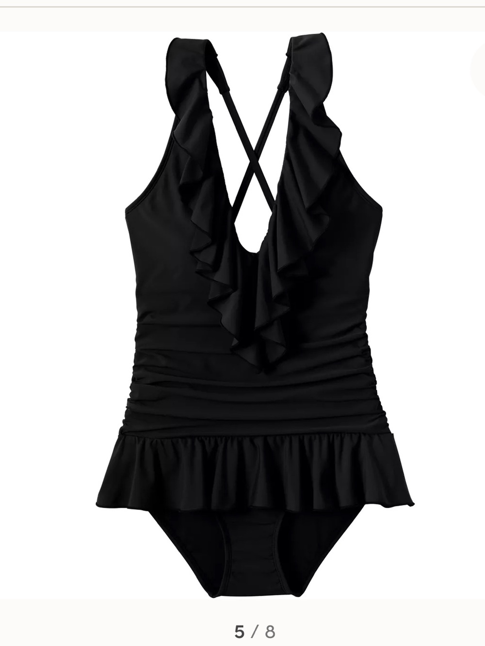 NWOT Black Ruffle Mini Skirted Lands End Swimsiit, Sz. 8